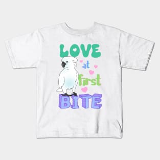 Love at first bite Umbrella Cockatoo Funny Birb merch Parrot Kawaii Kids T-Shirt